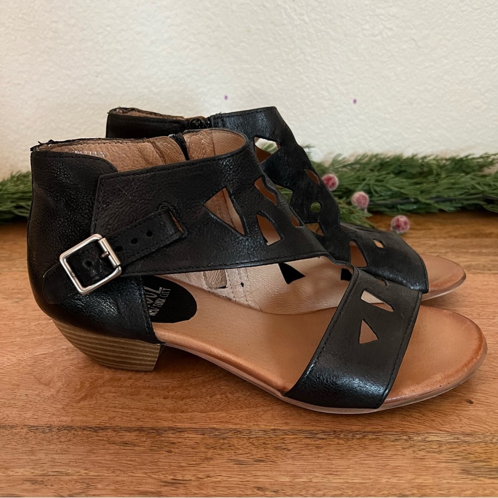 Miz Mooz Leather Cut-Out Sandals Current Black Size 9